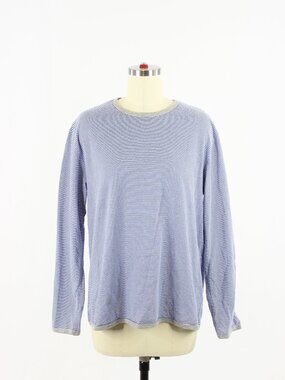 SLEEPY JONES Blue Grey Striped Cotton Jersey Long Sleeve Lounge T-Shirt, Size M
